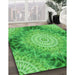 Patterned Neon Green Rug in Family Room, pat1393grn