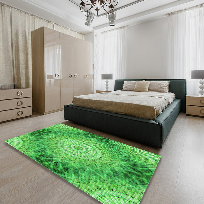 Round Machine Washable Transitional Neon Green Rug in a Office, wshpat1393grn