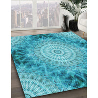 Patterned Bright Turquoise Blue Rug, pat1393lblu