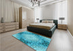 Patterned Bright Turquoise Blue Rug in a Bedroom, pat1393lblu