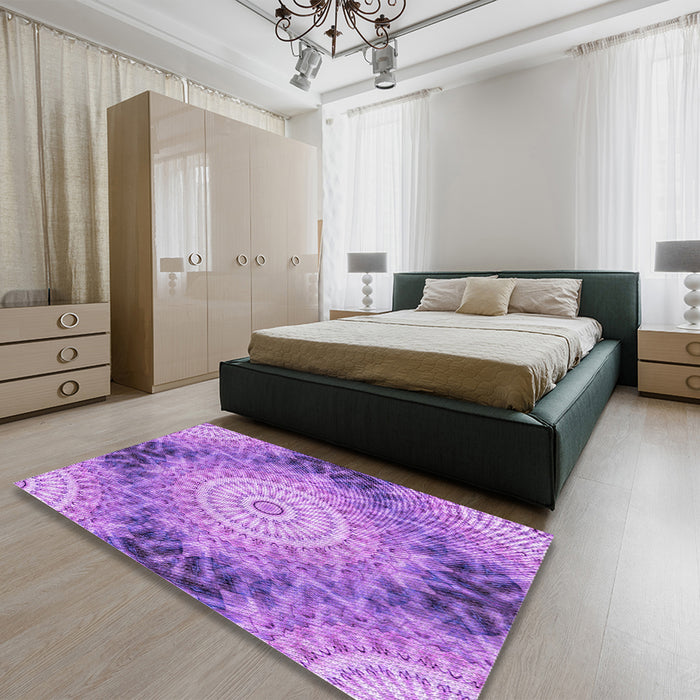 Patterned Violet Purple Rug in a Bedroom, pat1393pur