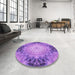 Round Patterned Violet Purple Rug in a Office, pat1393pur