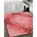 Patterned Ruby Red Rug in Family Room, pat1393rd