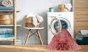 Machine Washable Transitional Ruby Red Rug in a Washing Machine, wshpat1393rd