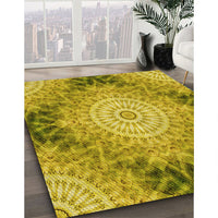 Patterned Dark Yellow Green Rug, pat1393yw