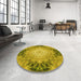 Round Patterned Dark Yellow Green Rug in a Office, pat1393yw