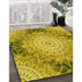 Patterned Dark Yellow Green Rug in Family Room, pat1393yw