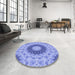 Round Patterned Sky Blue Rug in a Office, pat1394blu