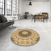 Round Patterned Yellow Orange Rug in a Office, pat1394brn