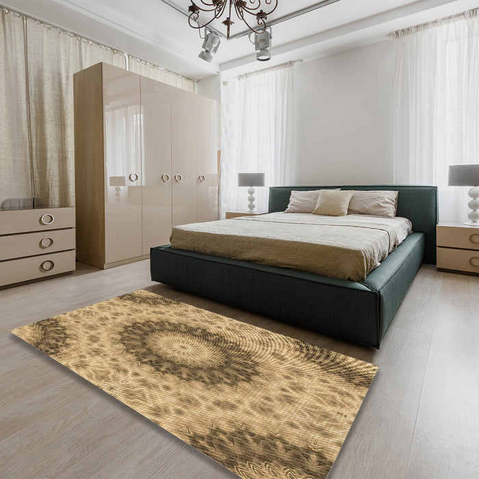 Patterned Yellow Orange Rug in a Bedroom, pat1394brn