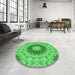 Round Patterned Neon Green Rug in a Office, pat1394grn