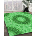 Patterned Neon Green Rug in Family Room, pat1394grn