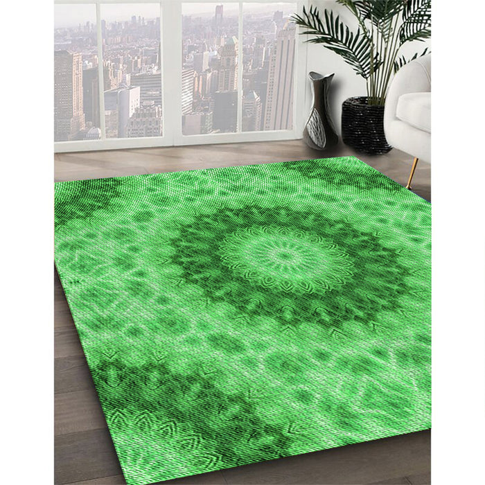 Machine Washable Transitional Neon Green Rug in a Family Room, wshpat1394grn