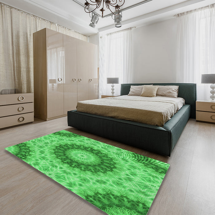 Patterned Neon Green Rug in a Bedroom, pat1394grn
