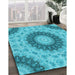 Machine Washable Transitional Dark Turquoise Green Rug in a Family Room, wshpat1394lblu