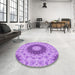 Round Patterned Violet Purple Rug in a Office, pat1394pur