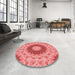 Round Patterned Ruby Red Rug in a Office, pat1394rd