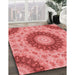 Patterned Ruby Red Rug in Family Room, pat1394rd