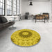 Round Patterned Dark Golden Brown Rug in a Office, pat1394yw