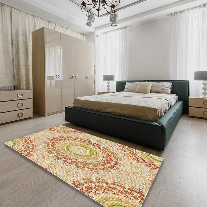 Round Machine Washable Transitional Orange Rug in a Office, wshpat1395brn
