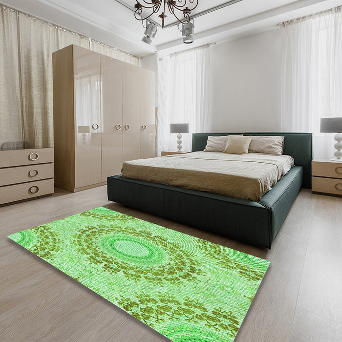 Patterned Jade Green Rug in a Bedroom, pat1395grn