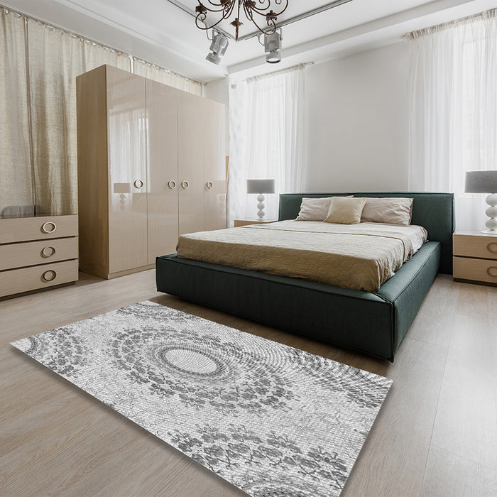 Patterned Gunmetal Gray Rug in a Bedroom, pat1395gry