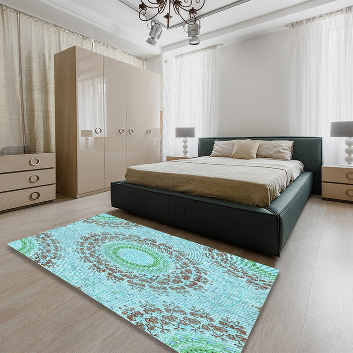 Patterned Blue Rug in a Bedroom, pat1395lblu