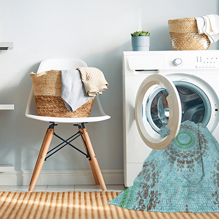 Machine Washable Transitional Blue Rug in a Washing Machine, wshpat1395lblu
