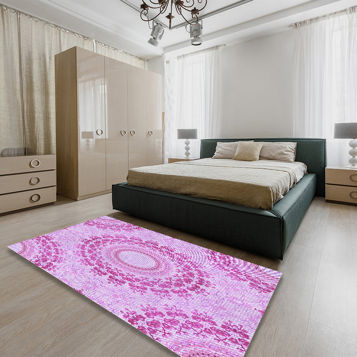 Patterned Blossom Pink Rug in a Bedroom, pat1395pur