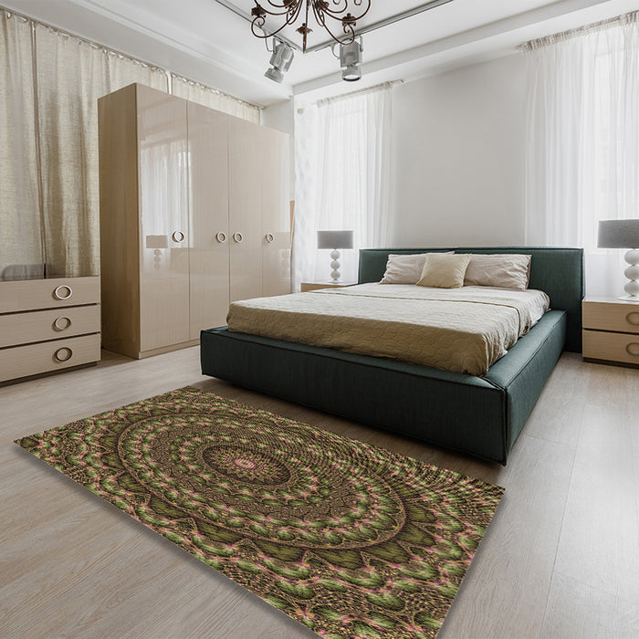 Patterned Bakers Brown Rug in a Bedroom, pat1396brn