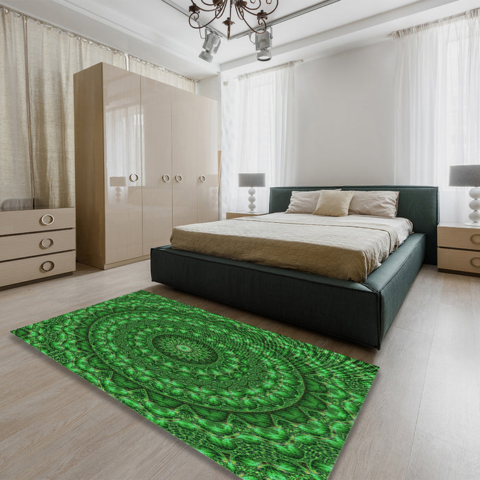 Round Machine Washable Transitional Deep Emerald Green Rug in a Office, wshpat1396grn
