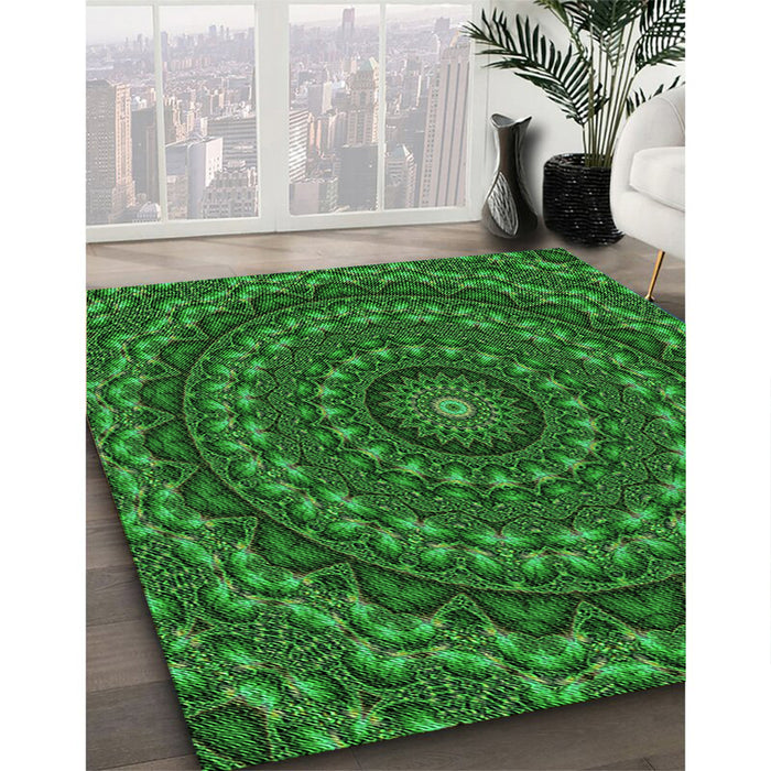 Machine Washable Transitional Deep Emerald Green Rug in a Family Room, wshpat1396grn