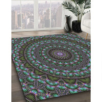 Patterned Charcoal Black Novelty Rug, pat1396