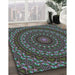 Patterned Charcoal Black Novelty Rug in Family Room, pat1396