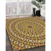 Patterned Yellow Rug in Family Room, pat1398brn