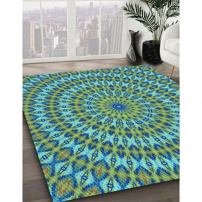 Machine Washable Transitional Lime Mint Green Rug in a Family Room, wshpat1398lblu