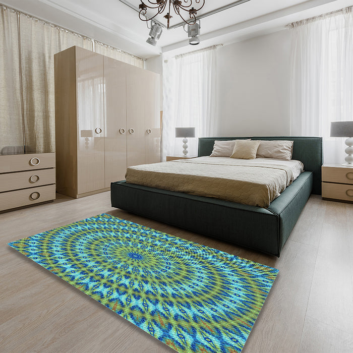 Patterned Lime Mint Green Rug in a Bedroom, pat1398lblu