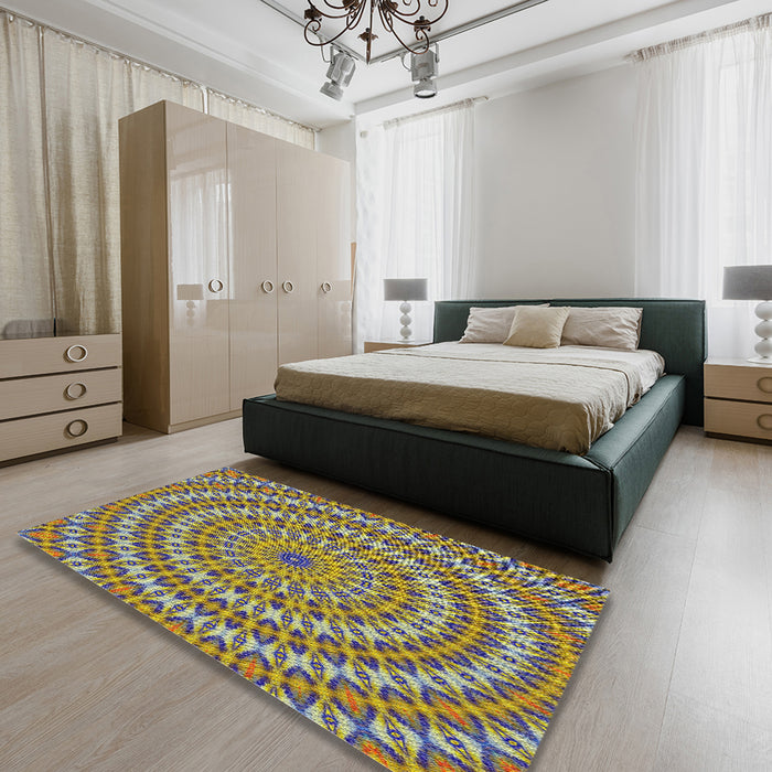 Machine Washable Transitional Metallic Gold Rug in a Bedroom, wshpat1398