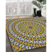 Patterned Metallic Gold Novelty Rug in Family Room, pat1398