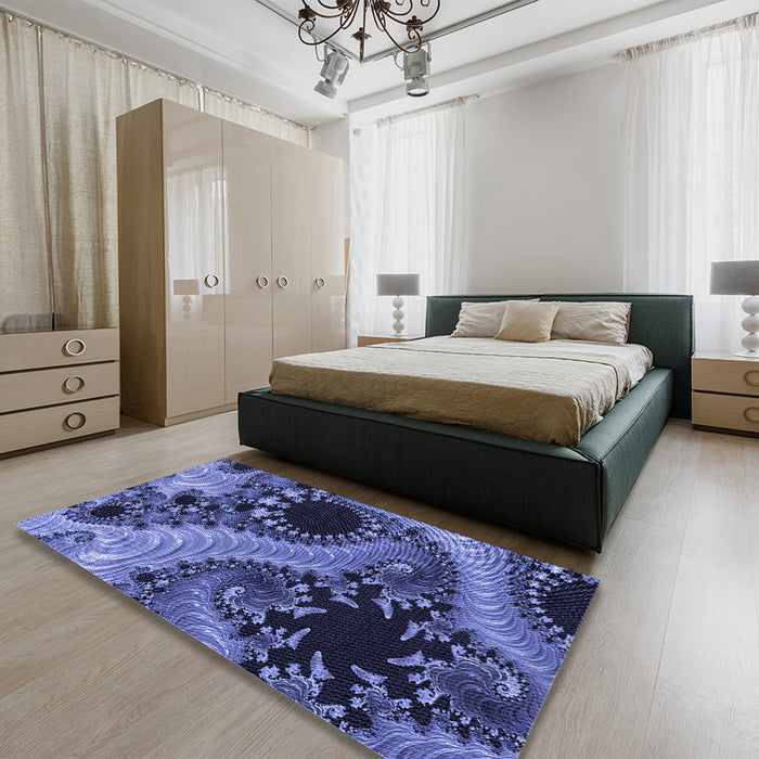 Patterned Sky Blue Rug in a Bedroom, pat1399blu