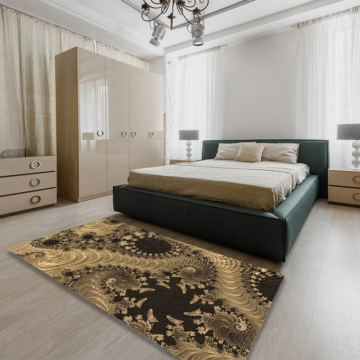Patterned Cinnamon Brown Rug in a Bedroom, pat1399brn