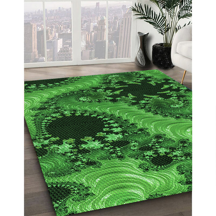 Machine Washable Transitional Deep Emerald Green Rug in a Family Room, wshpat1399grn