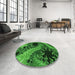 Round Patterned Deep Emerald Green Rug in a Office, pat1399grn