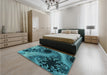 Patterned Dark Turquoise Green Rug in a Bedroom, pat1399lblu