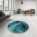 Round Patterned Dark Turquoise Green Rug in a Office, pat1399lblu