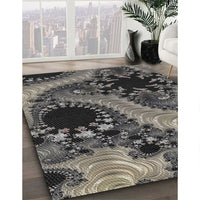 Patterned Charcoal Black Novelty Rug, pat1399