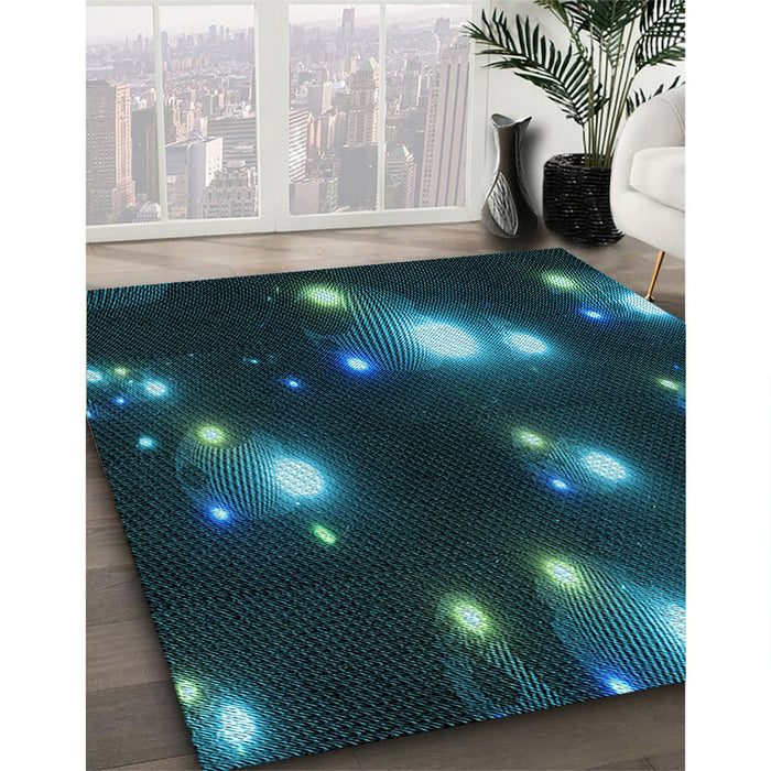 Machine Washable Transitional Dark Cyan Green Rug in a Family Room, wshpat14lblu