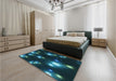 Patterned Dark Cyan Green Rug in a Bedroom, pat14lblu