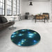 Round Patterned Dark Cyan Green Rug in a Office, pat14lblu