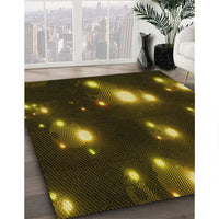 Patterned Dark Yellow Green Rug, pat14yw